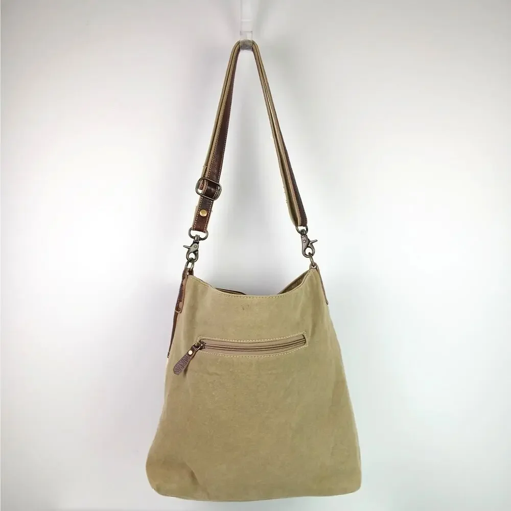 Myra Crimson Rug-Canvas-Genuine Leather Crossbody Bag Southwest Boho Hippie